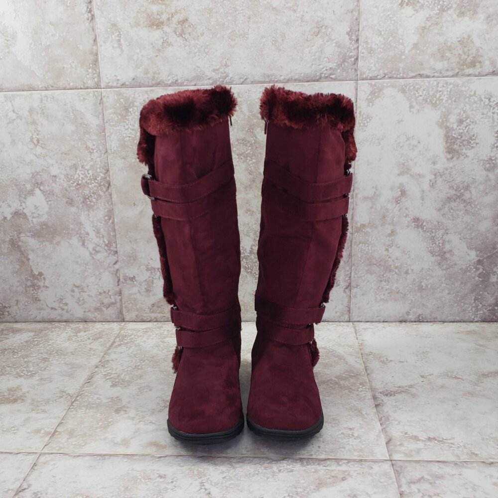 Buckled Faux Fur Hot Tomato Pavati Suede Zippered Full Calf Knee Boots Size 6 M - Picture 7 of 15